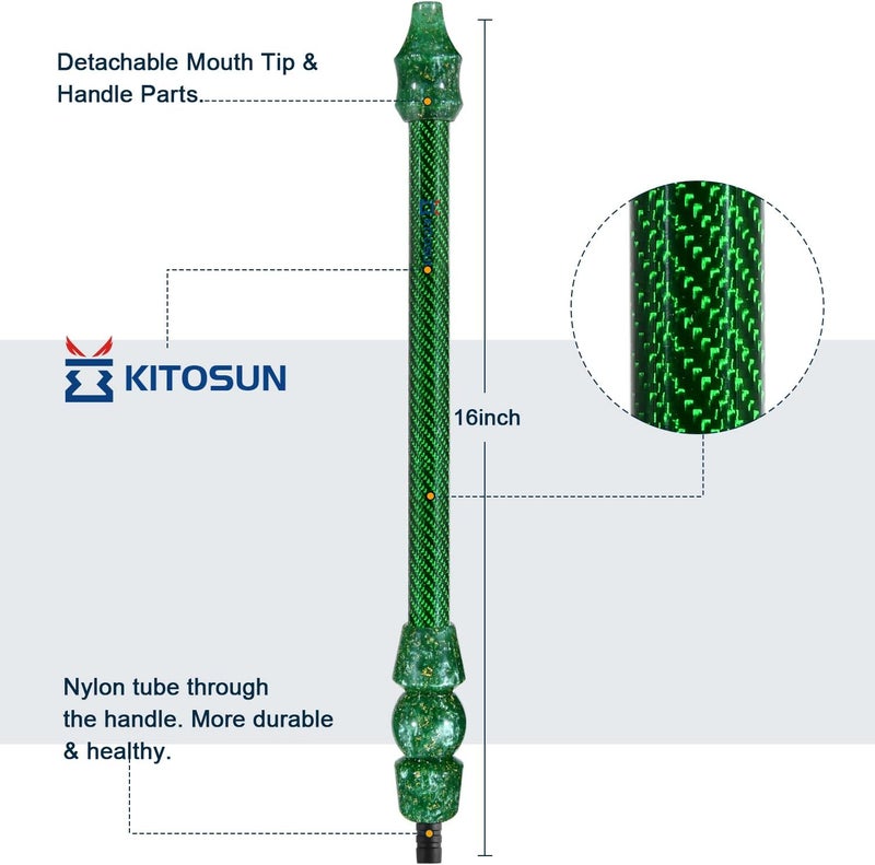 KITOSUN Hookah Hose Handle Mouthpiece Part - Hookah Accessories 100% Carbon Fiber Sleeve Shisha Handle with Resin Mouth Pieces Ergonomic Designed Universal Elegant (Green & Gold Flakes) - Image 3